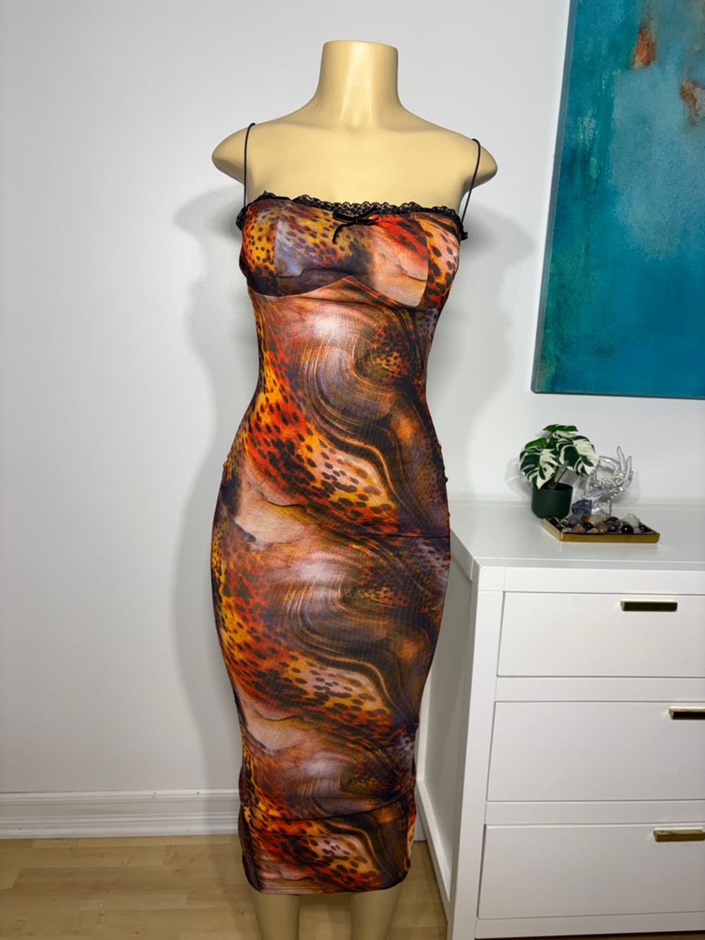 Sleeveless Midi Bodycon Dress in Multi-Color Animal Print - Picture 2 of 10